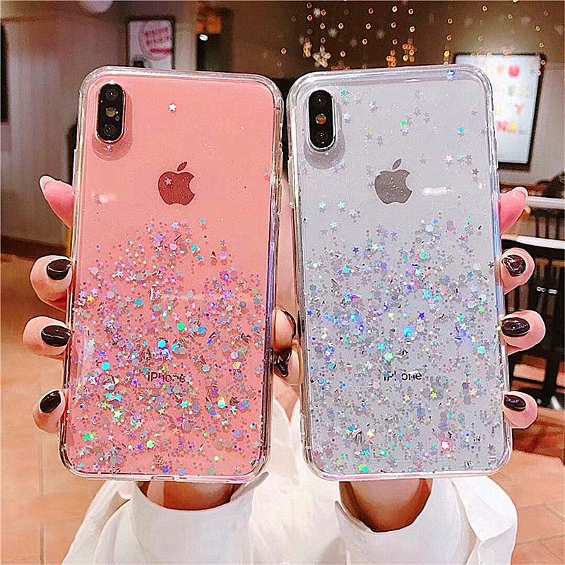 Glitter Luxury Soft Phone Case For iPhone 13 mini 12 Pro 11 ProMax For iPhone XR XS Max X 8 7 6s 6 Plus Back Cover Case Fashion Glitter Silicone Clear Shiny Sparkly Soft Flexible Shock-Absorbing Slim Protective Case Stevvex