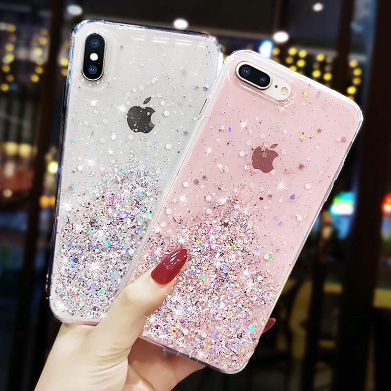 Glitter Luxury Soft Phone Case For iPhone 13 mini 12 Pro 11 ProMax For iPhone XR XS Max X 8 7 6s 6 Plus Back Cover Case Fashion Glitter Silicone Clear Shiny Sparkly Soft Flexible Shock-Absorbing Slim Protective Case Stevvex