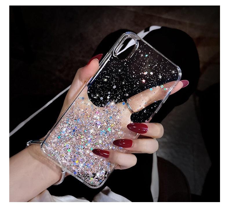 Glitter Luxury Soft Phone Case For iPhone 13 mini 12 Pro 11 ProMax For iPhone XR XS Max X 8 7 6s 6 Plus Back Cover Case Fashion Glitter Silicone Clear Shiny Sparkly Soft Flexible Shock-Absorbing Slim Protective Case Stevvex