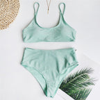 Glitter Sparkling Female Swimsuit High Waist Bikini Women's High Waist Bikinis Party Glitter Scoop Neck Crop Top Swimsuits Two Piece Bathing Suit Women Swimwear Two-pieces Bikini Set Summer Swim Suit Stevvex