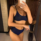 Glitter Sparkling Female Swimsuit High Waist Bikini Women's High Waist Bikinis Party Glitter Scoop Neck Crop Top Swimsuits Two Piece Bathing Suit Women Swimwear Two-pieces Bikini Set Summer Swim Suit Stevvex