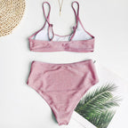 Glitter Sparkling Female Swimsuit High Waist Bikini Women's High Waist Bikinis Party Glitter Scoop Neck Crop Top Swimsuits Two Piece Bathing Suit Women Swimwear Two-pieces Bikini Set Summer Swim Suit Stevvex