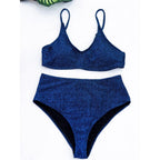 Glitter Sparkling Female Swimsuit High Waist Bikini Women's High Waist Bikinis Party Glitter Scoop Neck Crop Top Swimsuits Two Piece Bathing Suit Women Swimwear Two-pieces Bikini Set Summer Swim Suit Stevvex