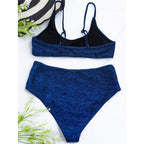 Glitter Sparkling Female Swimsuit High Waist Bikini Women's High Waist Bikinis Party Glitter Scoop Neck Crop Top Swimsuits Two Piece Bathing Suit Women Swimwear Two-pieces Bikini Set Summer Swim Suit Stevvex
