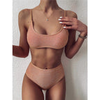 Glitter Sparkling Female Swimsuit High Waist Bikini Women's High Waist Bikinis Party Glitter Scoop Neck Crop Top Swimsuits Two Piece Bathing Suit Women Swimwear Two-pieces Bikini Set Summer Swim Suit Stevvex