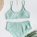 Glitter Sparkling Female Swimsuit High Waist Bikini Women's High Waist Bikinis Party Glitter Scoop Neck Crop Top Swimsuits Two Piece Bathing Suit Women Swimwear Two-pieces Bikini Set Summer Swim Suit Stevvex