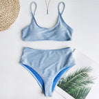 Glitter Sparkling Female Swimsuit High Waist Bikini Women's High Waist Bikinis Party Glitter Scoop Neck Crop Top Swimsuits Two Piece Bathing Suit Women Swimwear Two-pieces Bikini Set Summer Swim Suit Stevvex