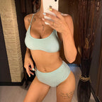 Glitter Sparkling Female Swimsuit High Waist Bikini Women's High Waist Bikinis Party Glitter Scoop Neck Crop Top Swimsuits Two Piece Bathing Suit Women Swimwear Two-pieces Bikini Set Summer Swim Suit Stevvex