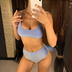 Glitter Sparkling Female Swimsuit High Waist Bikini Women's High Waist Bikinis Party Glitter Scoop Neck Crop Top Swimsuits Two Piece Bathing Suit Women Swimwear Two-pieces Bikini Set Summer Swim Suit Stevvex