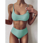 Glitter Sparkling Female Swimsuit High Waist Bikini Women's High Waist Bikinis Party Glitter Scoop Neck Crop Top Swimsuits Two Piece Bathing Suit Women Swimwear Two-pieces Bikini Set Summer Swim Suit Stevvex