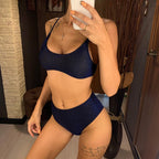 Glitter Sparkling Female Swimsuit High Waist Bikini Women's High Waist Bikinis Party Glitter Scoop Neck Crop Top Swimsuits Two Piece Bathing Suit Women Swimwear Two-pieces Bikini Set Summer Swim Suit Stevvex