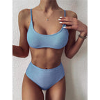 Glitter Sparkling Female Swimsuit High Waist Bikini Women's High Waist Bikinis Party Glitter Scoop Neck Crop Top Swimsuits Two Piece Bathing Suit Women Swimwear Two-pieces Bikini Set Summer Swim Suit Stevvex