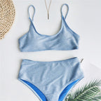 Glitter Sparkling Female Swimsuit High Waist Bikini Women's High Waist Bikinis Party Glitter Scoop Neck Crop Top Swimsuits Two Piece Bathing Suit Women Swimwear Two-pieces Bikini Set Summer Swim Suit Stevvex