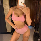Glitter Sparkling Female Swimsuit High Waist Bikini Women's High Waist Bikinis Party Glitter Scoop Neck Crop Top Swimsuits Two Piece Bathing Suit Women Swimwear Two-pieces Bikini Set Summer Swim Suit Stevvex