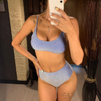 Glitter Sparkling Female Swimsuit High Waist Bikini Women's High Waist Bikinis Party Glitter Scoop Neck Crop Top Swimsuits Two Piece Bathing Suit Women Swimwear Two-pieces Bikini Set Summer Swim Suit Stevvex