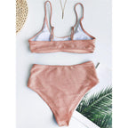 Glitter Sparkling Female Swimsuit High Waist Bikini Women's High Waist Bikinis Party Glitter Scoop Neck Crop Top Swimsuits Two Piece Bathing Suit Women Swimwear Two-pieces Bikini Set Summer Swim Suit Stevvex