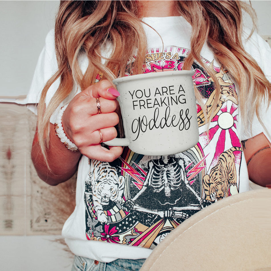 Goddess Ceramic Coffee Mug 14.5oz You Are a Freaking Goddess Inspirational Gift Best BandsCo Straps