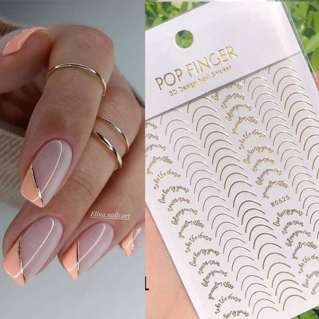Gold 3D Nail Sticker Curve Stripe Lines Nails Stickers Gradient Adhesive Striping Tape Nail Foil Nail Art Stickers Decals Silver Strip Line Nail Decal Self-Adhesive 3D Wave Decal Decoration Metallic Curve Design Decoration for Women Girls Stevvex