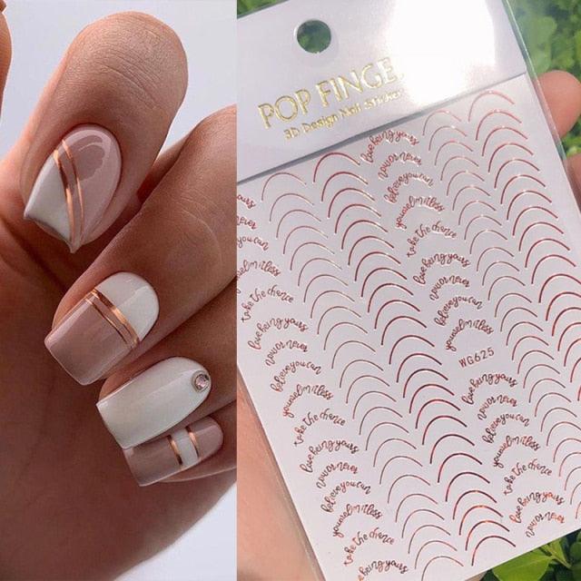 Gold 3D Nail Sticker Curve Stripe Lines Nails Stickers Gradient Adhesive Striping Tape Nail Foil Nail Art Stickers Decals Silver Strip Line Nail Decal Self-Adhesive 3D Wave Decal Decoration Metallic Curve Design Decoration for Women Girls Stevvex