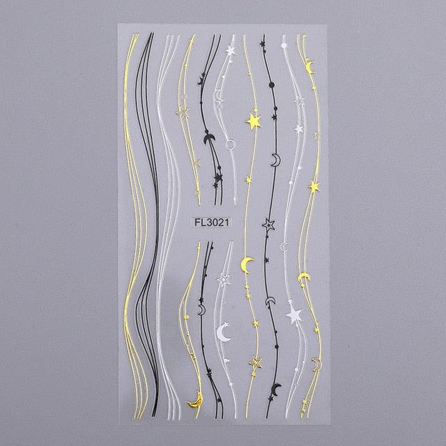 Gold 3D Nail Sticker Curve Stripe Lines Nails Stickers Gradient Adhesive Striping Tape Nail Foil Nail Art Stickers Decals Silver Strip Line Nail Decal Self-Adhesive 3D Wave Decal Decoration Metallic Curve Design Decoration for Women Girls Stevvex