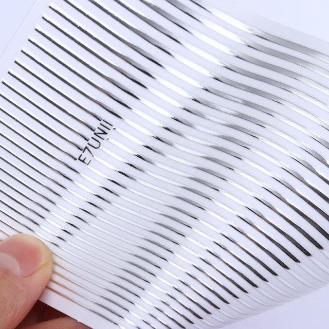 Gold 3D Nail Sticker Curve Stripe Lines Nails Stickers Gradient Adhesive Striping Tape Nail Foil Nail Art Stickers Decals Silver Strip Line Nail Decal Self-Adhesive 3D Wave Decal Decoration Metallic Curve Design Decoration for Women Girls Stevvex