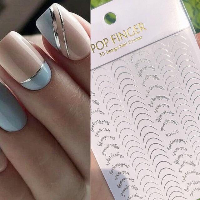 Gold 3D Nail Sticker Curve Stripe Lines Nails Stickers Gradient Adhesive Striping Tape Nail Foil Nail Art Stickers Decals Silver Strip Line Nail Decal Self-Adhesive 3D Wave Decal Decoration Metallic Curve Design Decoration for Women Girls Stevvex
