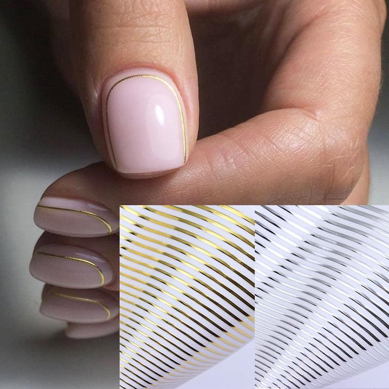 Gold 3D Nail Sticker Curve Stripe Lines Nails Stickers Gradient Adhesive Striping Tape Nail Foil Nail Art Stickers Decals Silver Strip Line Nail Decal Self-Adhesive 3D Wave Decal Decoration Metallic Curve Design Decoration for Women Girls Stevvex