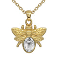 Gold Bee Necklace White Swarovski Crystal Pendant Delicate