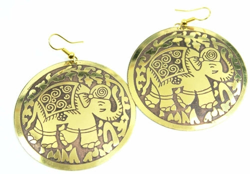 Gold Boho Elephant Dangle Earrings Travel Charm Jewelry