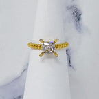 Gold Braided Band Princess Cut Solitaire Ring For Women