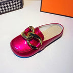 Gold Chain Women Slipper Closed Toe Slip On Mules Shoes Round Toe Low Heels Casual Slides Flat Mules Comfortable Slides Mules Shoes Ladies Slip-On Luxury Shoes Stevvex