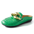 Gold Chain Women Slipper Closed Toe Slip On Mules Shoes Round Toe Low Heels Casual Slides Flat Mules Comfortable Slides Mules Shoes Ladies Slip-On Luxury Shoes Stevvex