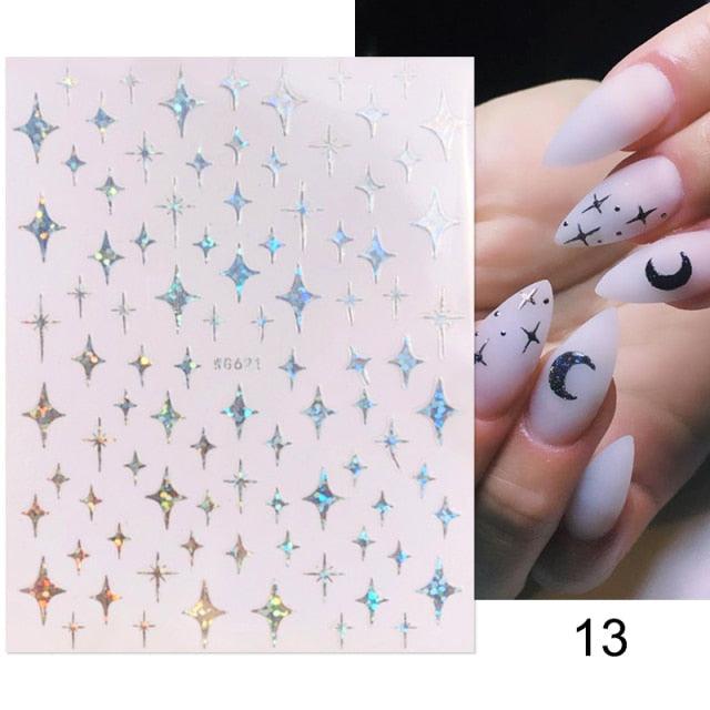Gold Christmas Snowflake 3D Nail Stickers Sparkly Iridescent Silver Xmas Tree Elk Deer Transfer Sliders Winter Nails Accessories Design Decor Tip Transfer Nail Decals Sticker For Pretty Girl Self-Adhesive Nail Decals Designer Nail Stickers Stevvex
