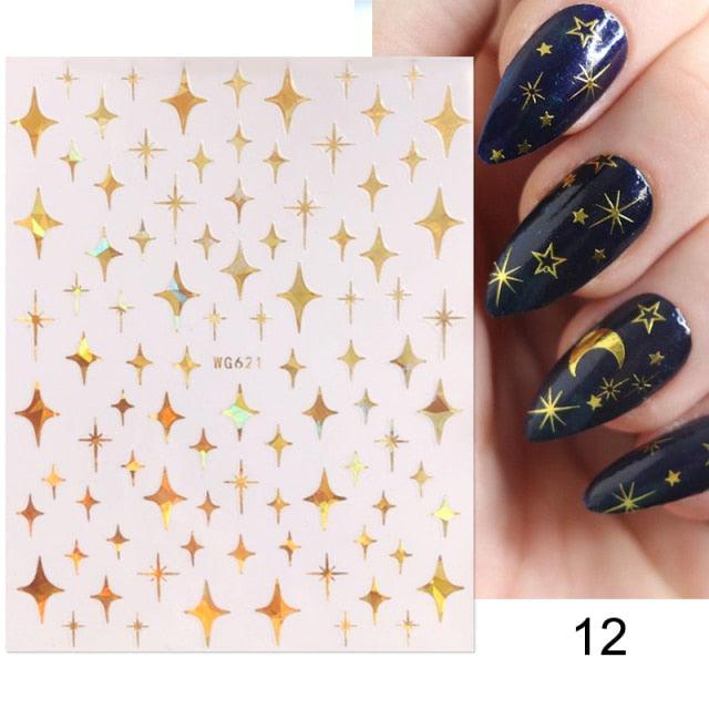 Gold Christmas Snowflake 3D Nail Stickers Sparkly Iridescent Silver Xmas Tree Elk Deer Transfer Sliders Winter Nails Accessories Design Decor Tip Transfer Nail Decals Sticker For Pretty Girl Self-Adhesive Nail Decals Designer Nail Stickers Stevvex