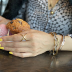 Gold Crisscross Band Ring Women Minimalist Stackable