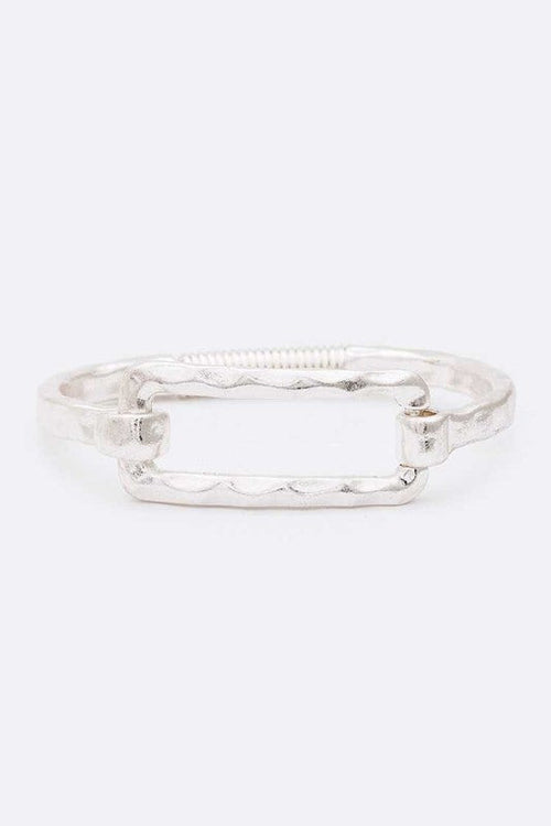 Gold Hammered Rectangle Spring Bangle Bracelet Womens