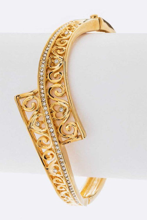 Gold Heart Cutout Hinge Bangle Bracelet For Women Elegant