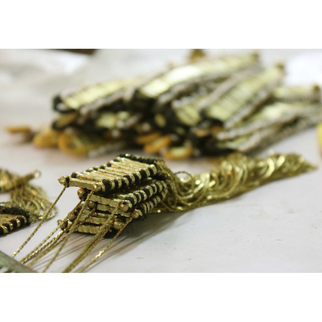 Double Tassel Statement Necklace Cotton Tassel Metal Fringe 32in Chain Handmade BandsCo Straps