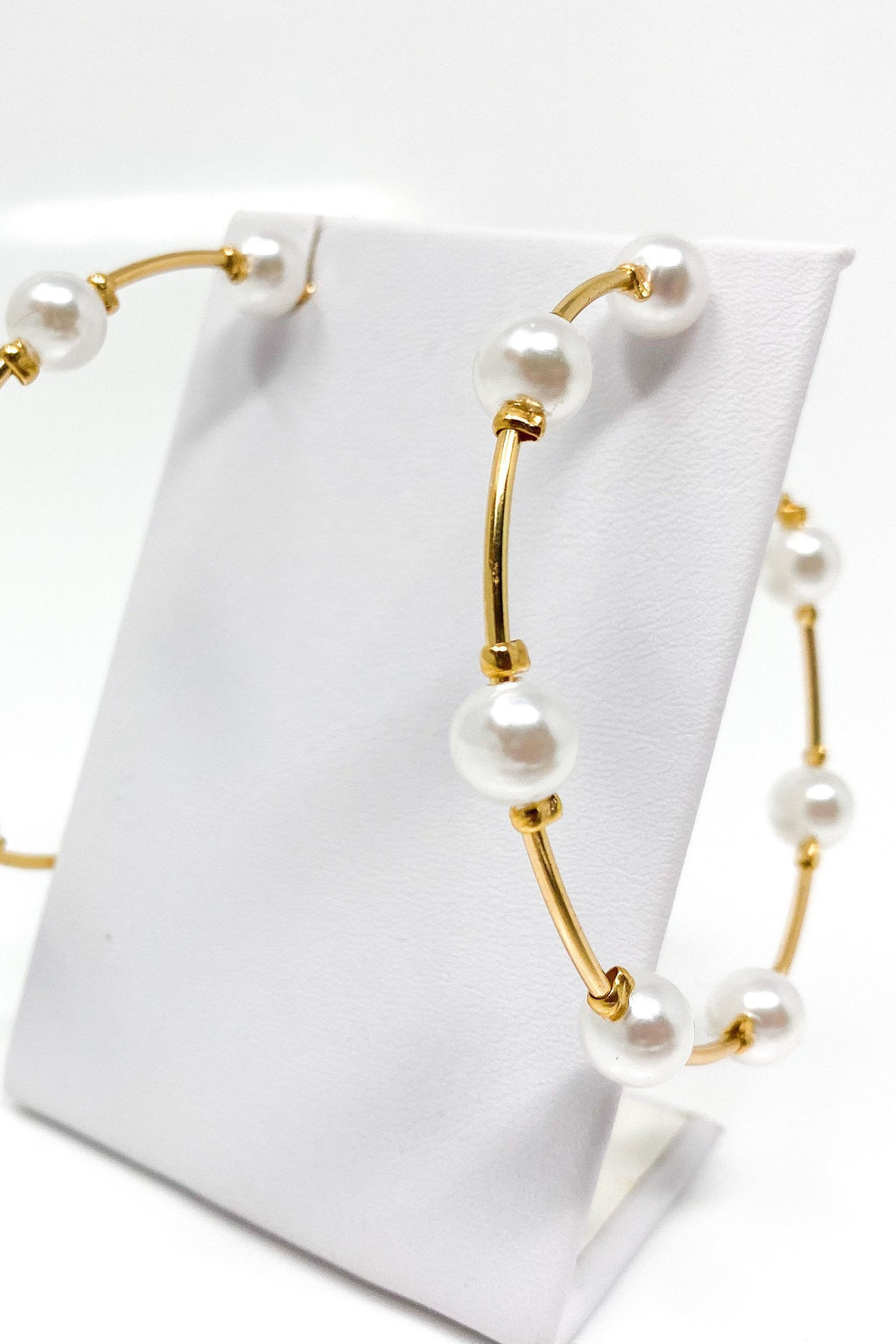Gold Pearl Hoop Earrings Elegant Classic Lightweight