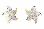 Gold Plated Flower Stud Earrings Cubic Zirconia Pave