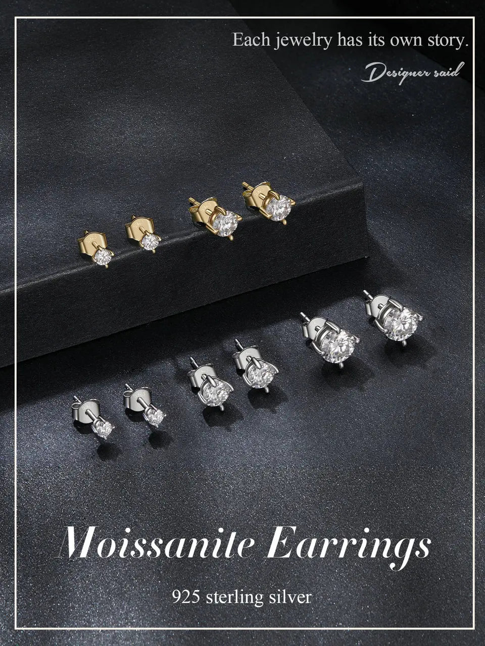 Gold Plated Moissanite Stud Earrings 925 Sterling Silver Engagement Bridal Gift BandsCo Straps
