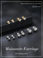 Gold Plated Moissanite Stud Earrings 925 Sterling Silver Engagement Bridal Gift BandsCo Straps