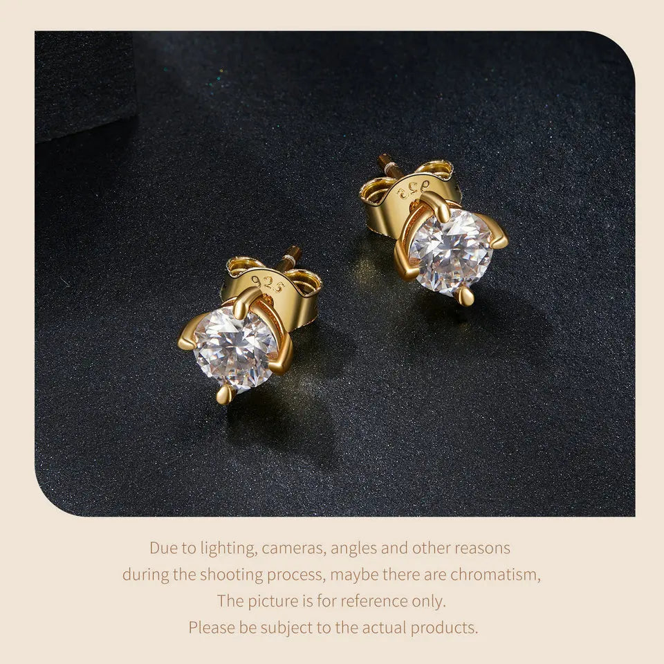 Gold Plated Moissanite Stud Earrings 925 Sterling Silver Engagement Bridal Gift BandsCo Straps