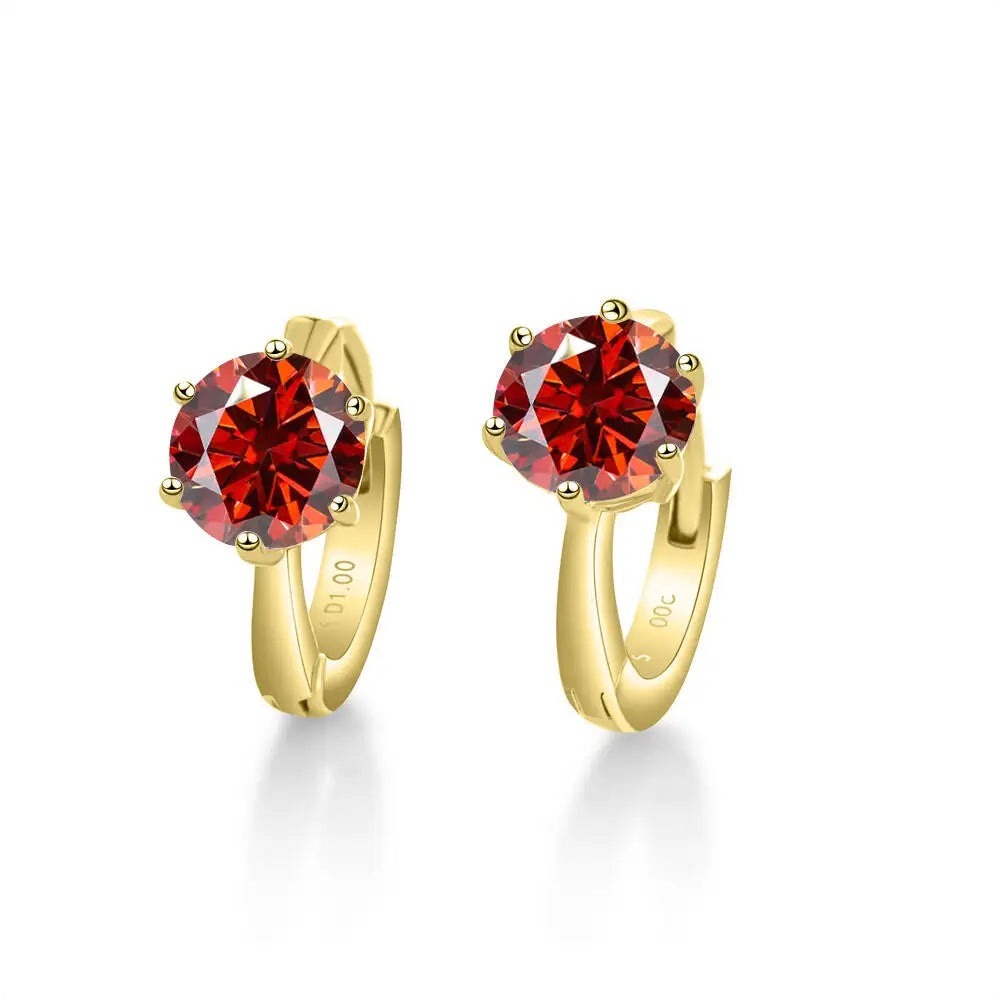 925 Sterling Silver Moissanite Clip-On Earrings Round Six-Prong White Gold BandsCo Straps