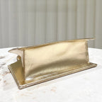 Gold Reflective Evening Clutch with Diamond-Studded Circular Handle (MAC294)