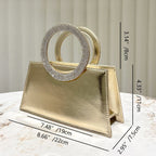 Gold Reflective Evening Clutch with Diamond-Studded Circular Handle (MAC294)