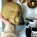 Gold Resin Beaded Skull Decor Rustic Table Accent Bookend Halloween Centerpiece