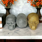 Gold Resin Beaded Skull Decor Rustic Table Accent Bookend Halloween Centerpiece