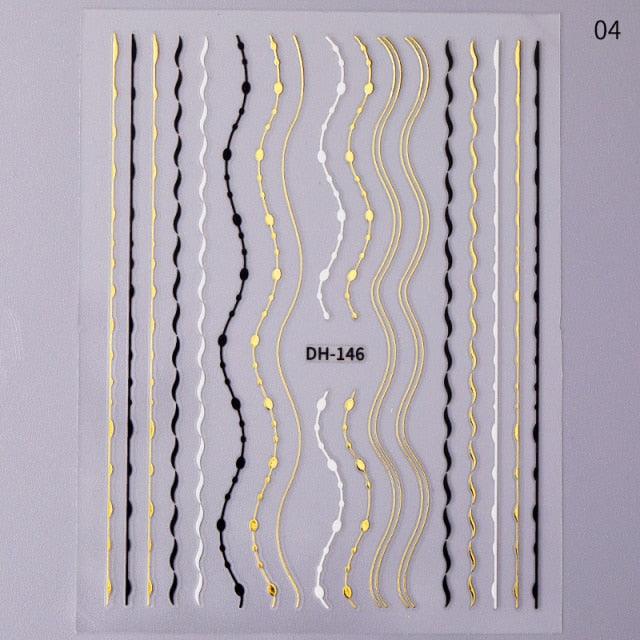 Gold Silver 3D Nail Sticker Curve Stripe Lines Nails Stickers Gradient Adhesive Striping Tape Nail Art Stickers Decal Decoration Metallic Curve Strip Line Nail Decal Self-Adhesive 3D Wave Design Decoration for Women Girls Stevvex