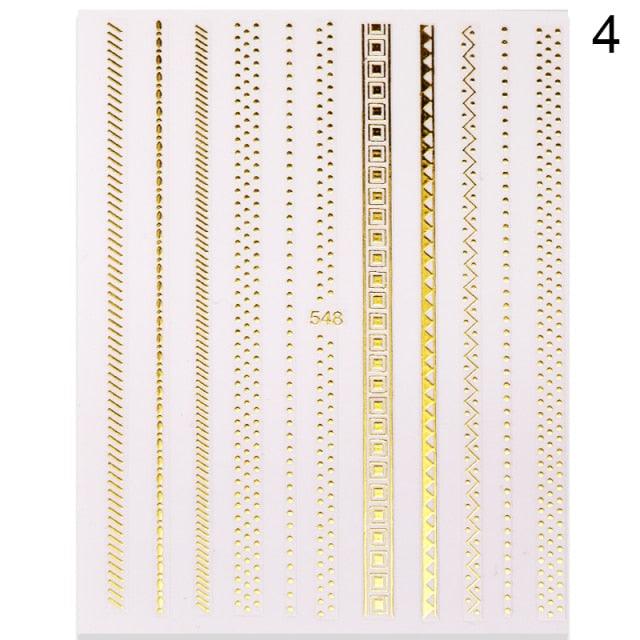 Gold Silver 3D Nail Sticker Curve Stripe Lines Nails Stickers Gradient Adhesive Striping Tape Nail Art Stickers Decal Decoration Metallic Curve Strip Line Nail Decal Self-Adhesive 3D Wave Design Decoration for Women Girls Stevvex